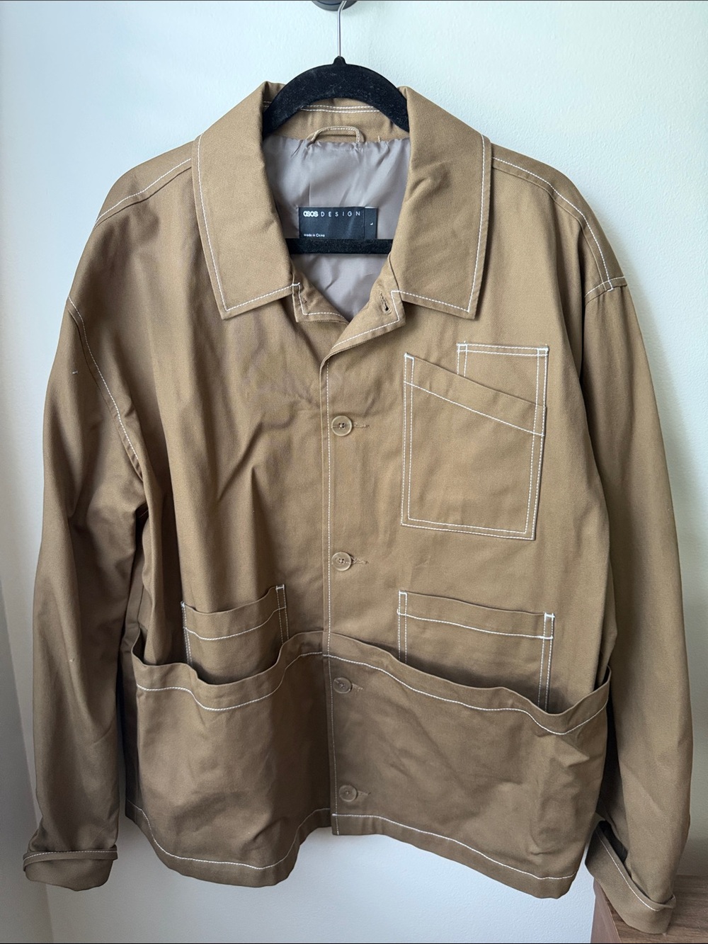 ASOS Brown Contrast-Stitch Shirt Jacket